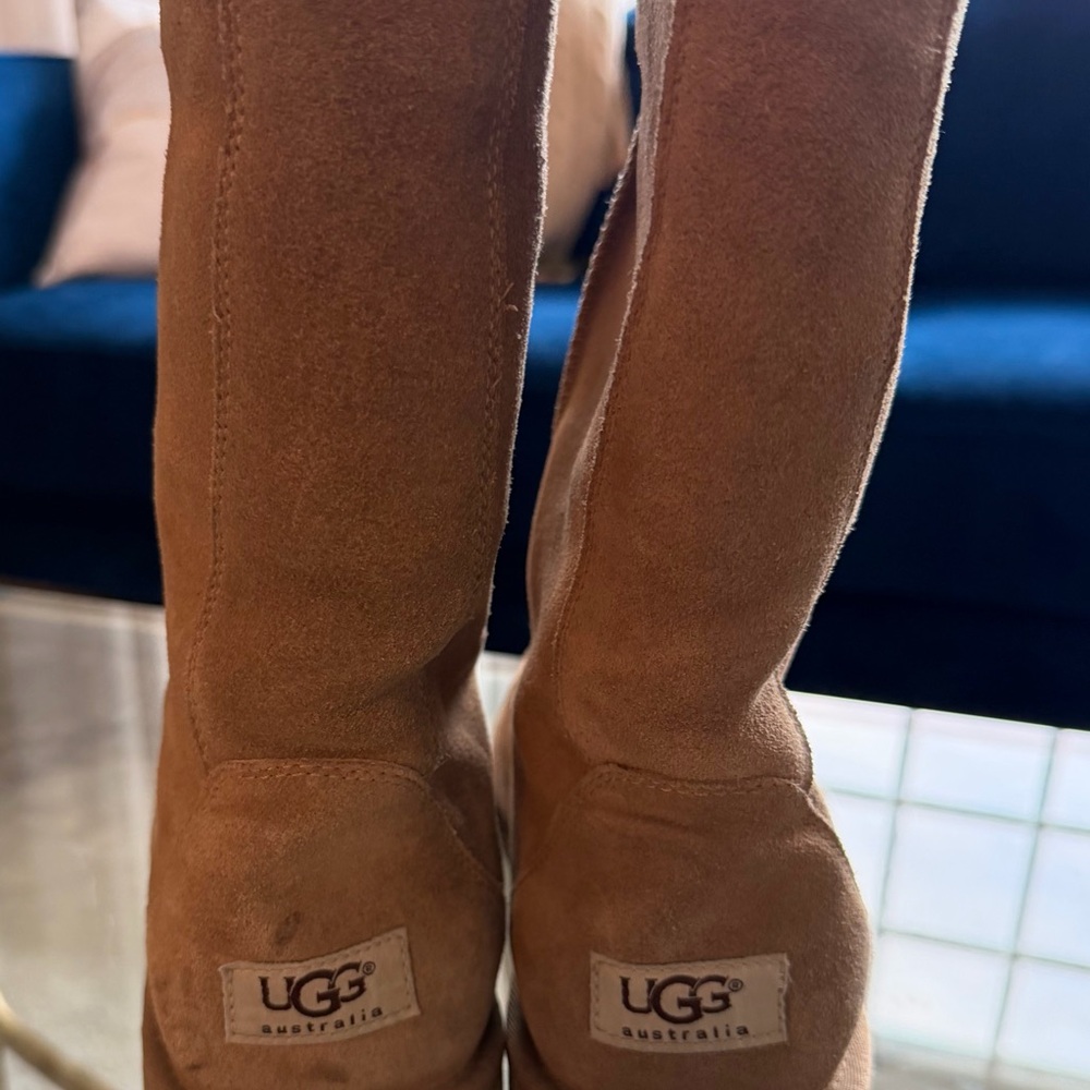 Ugg Downtown 5210 Chestnut Camel Light Brown Suede Sheepskin Tall Boots 8M - Picture 4 of 10